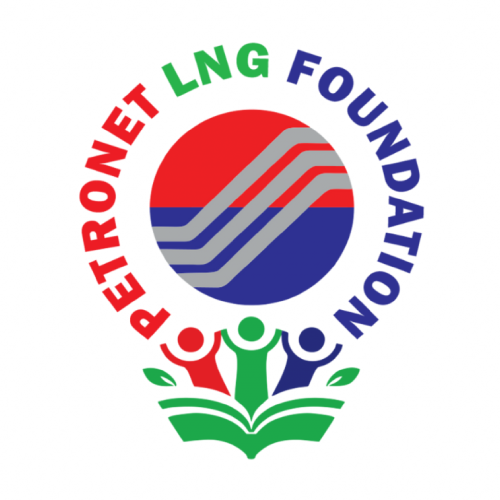 PETRONET LNG FOUNDATION logo: circular emblem with red, blue, and grey lines, and three figures reaching up from an open book.