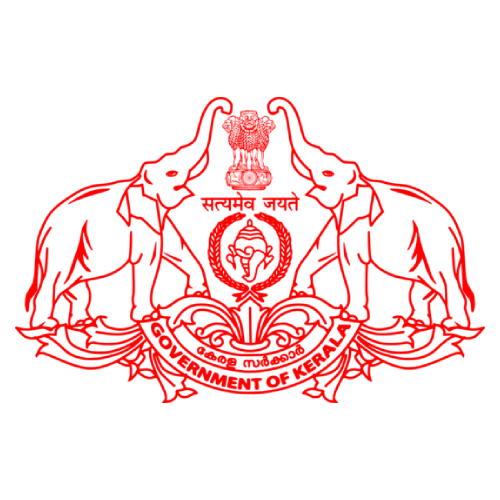 Government of Kerala emblem with elephants, Ashoka Chakra, and motto