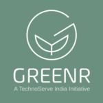 GREENR logo: a stylized leaf inside a circle, with text "GREENR A TechnoServe India Initiative