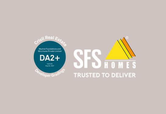 Crisil Real Estate grading badge and SFS Homes logo highlight Kenterra's trusted impact in Kerala's real estate sector.